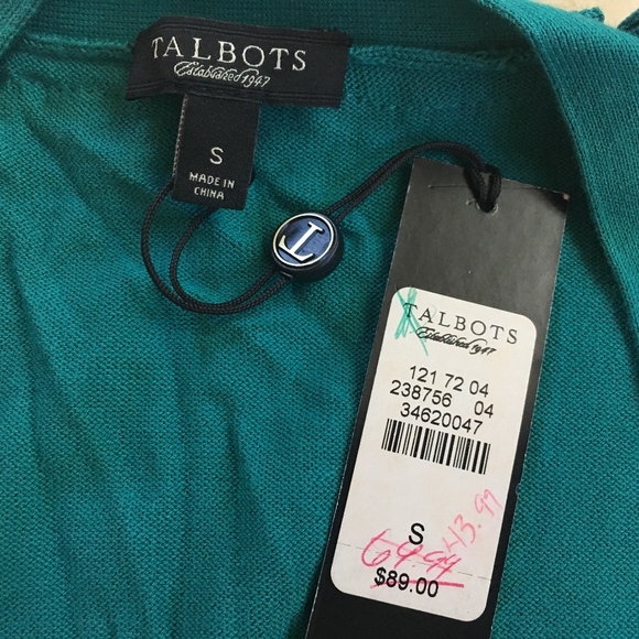 Talbots S teal ruffled cardigan - Picture 3 of 5